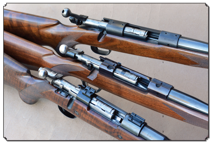 Some of Brian’s favorite rifles chambered in .338 Winchester Magnum feature controlled-round feeding, such as the (1) Winchester pre-’64 Model 70, (2) Ruger M77 MKII and (3) Browning FN High Power Safari Grade.